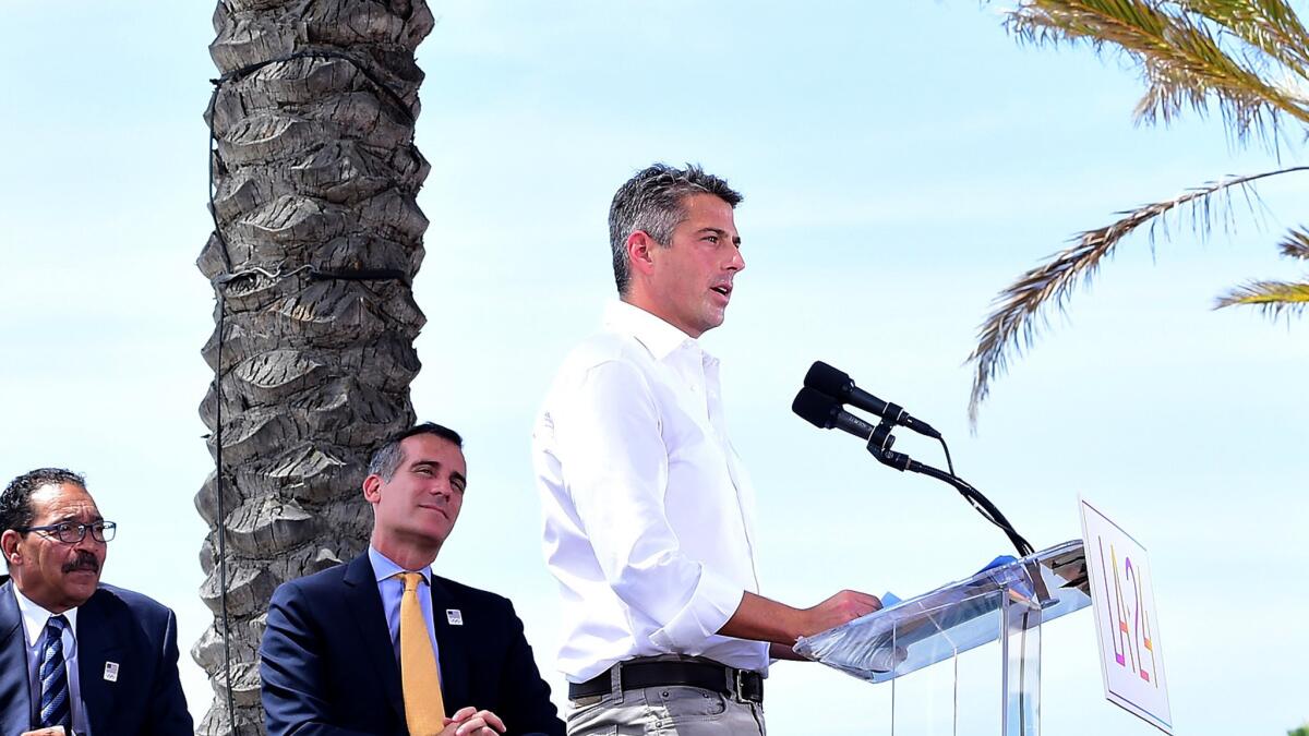 LA 2024 Chairman Casey Wasserman discusses the Olympic bid during a news conference on Sept. 1 in Santa Monica.