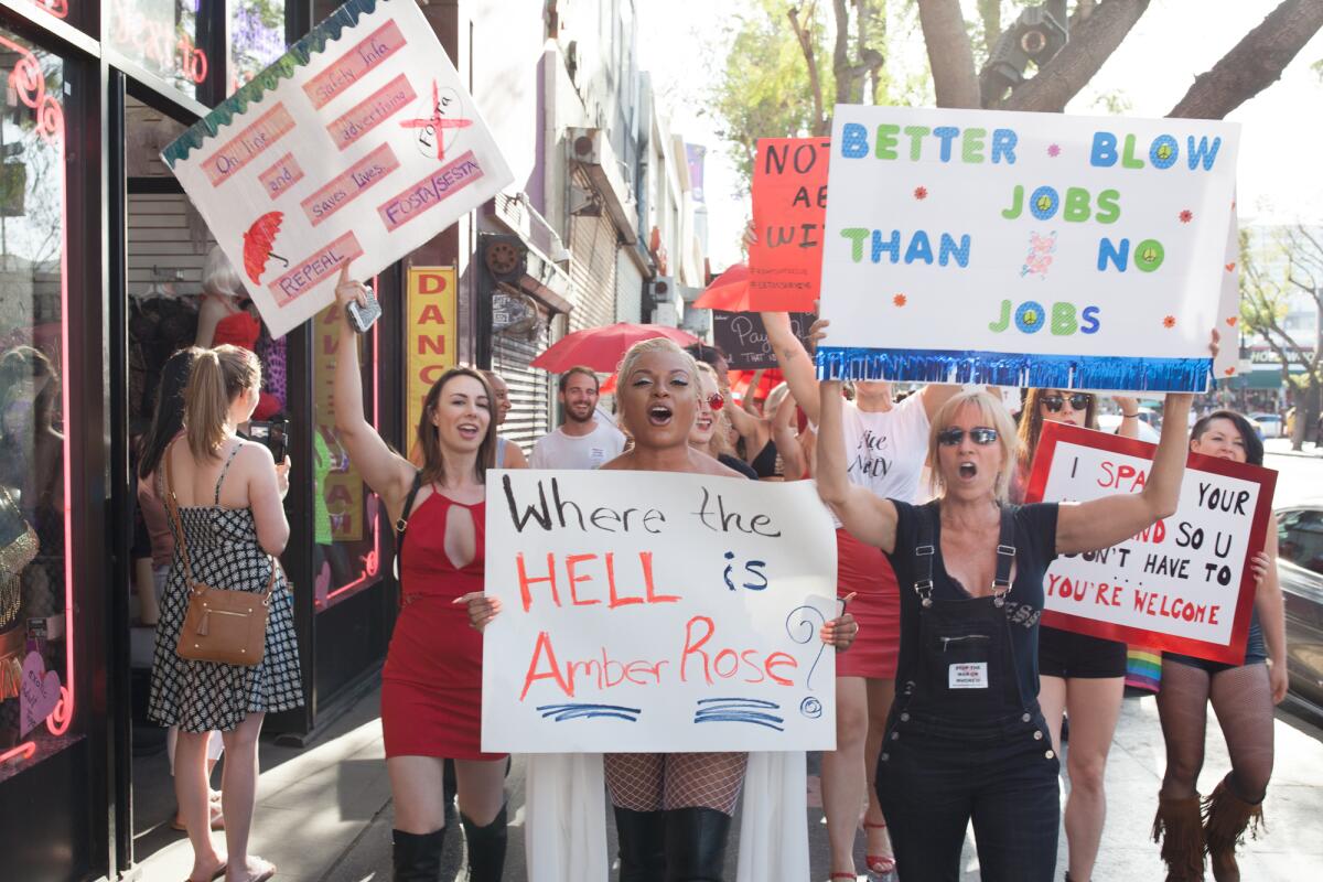 Gizelle Marie and others march at a sex workers’ rights rally in Hollywood in 2018.
