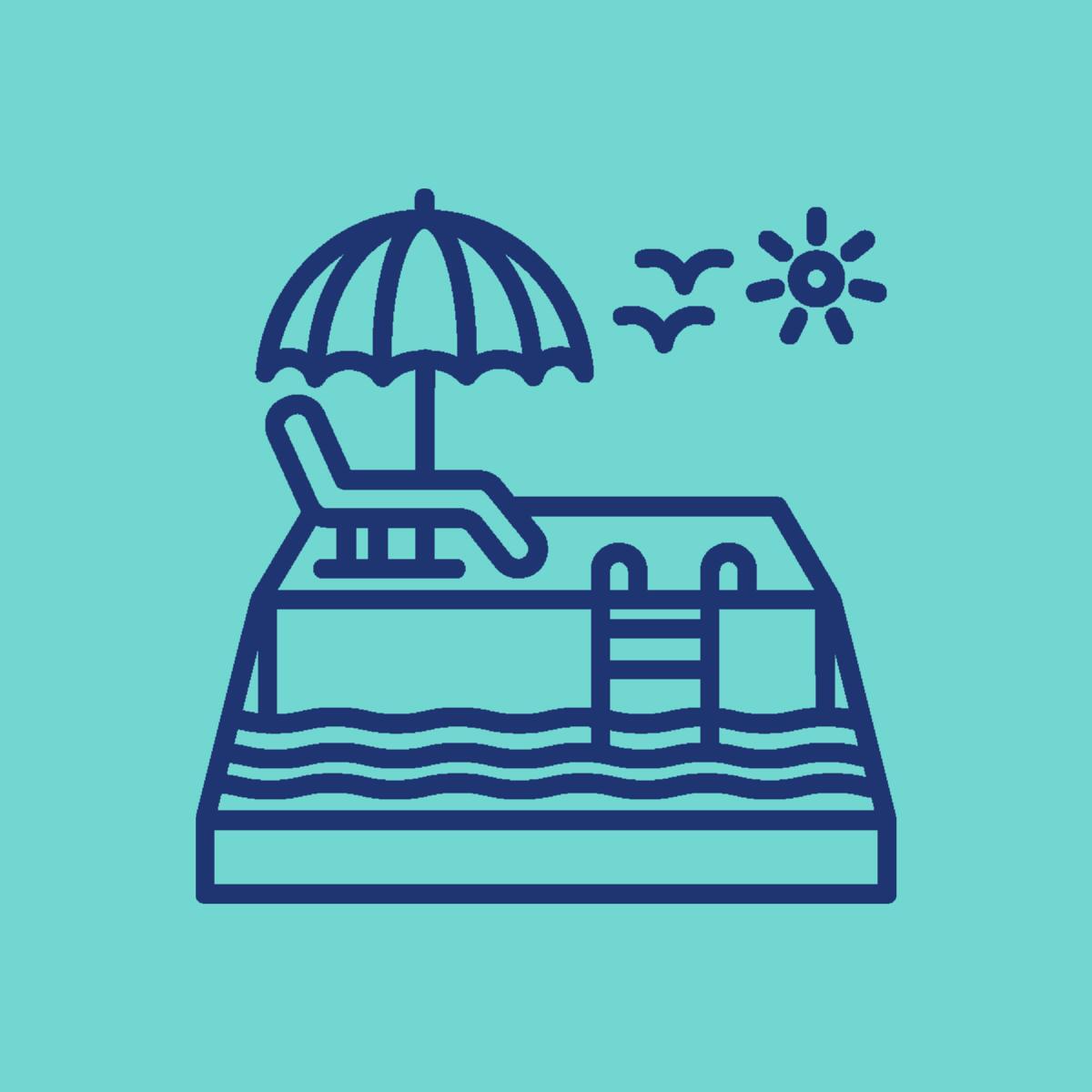 Pictogram of a sunny pool setting.