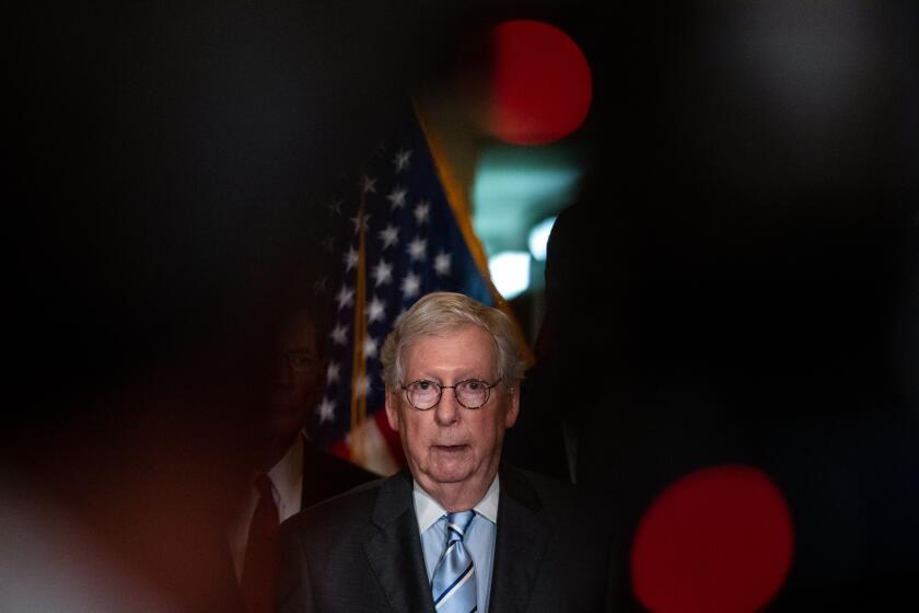 Senate Minority Leader Mitch McConnell (R-KY) speaks during a news conference