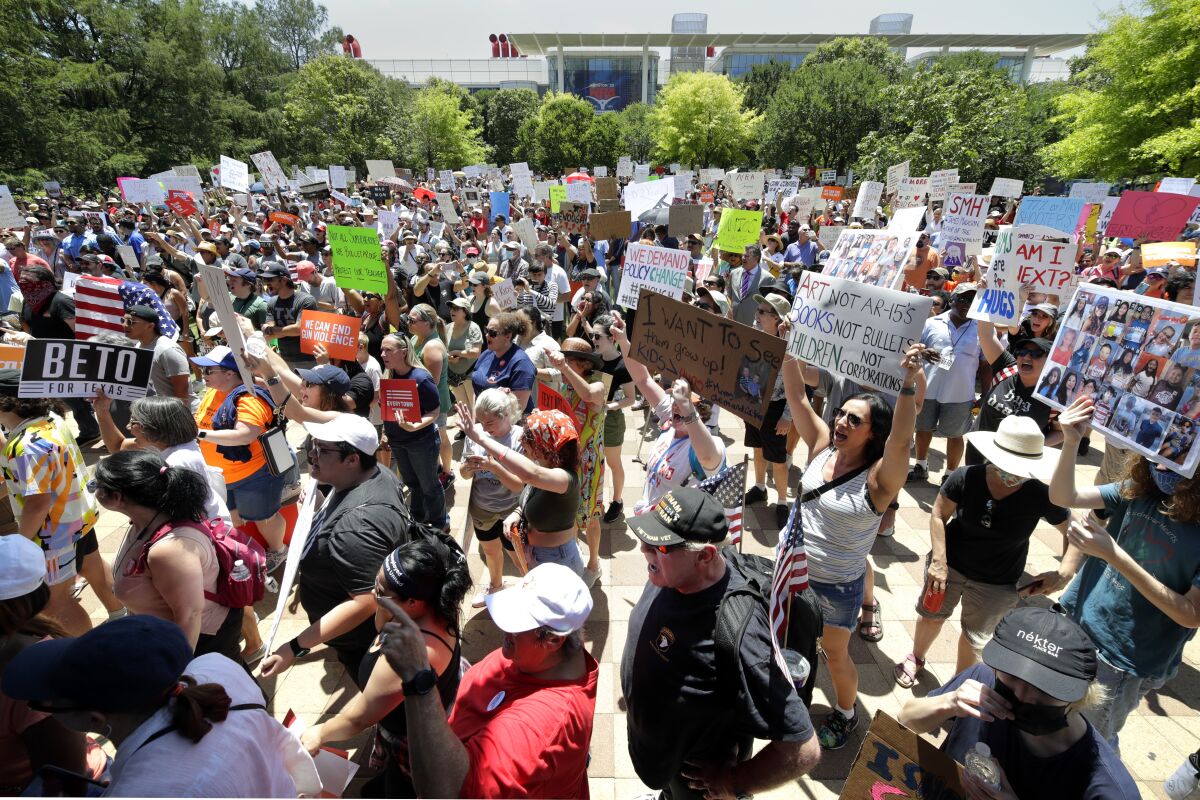 Protesters hold a rally in Houston, where the National Rifle Assn. convention was being held.