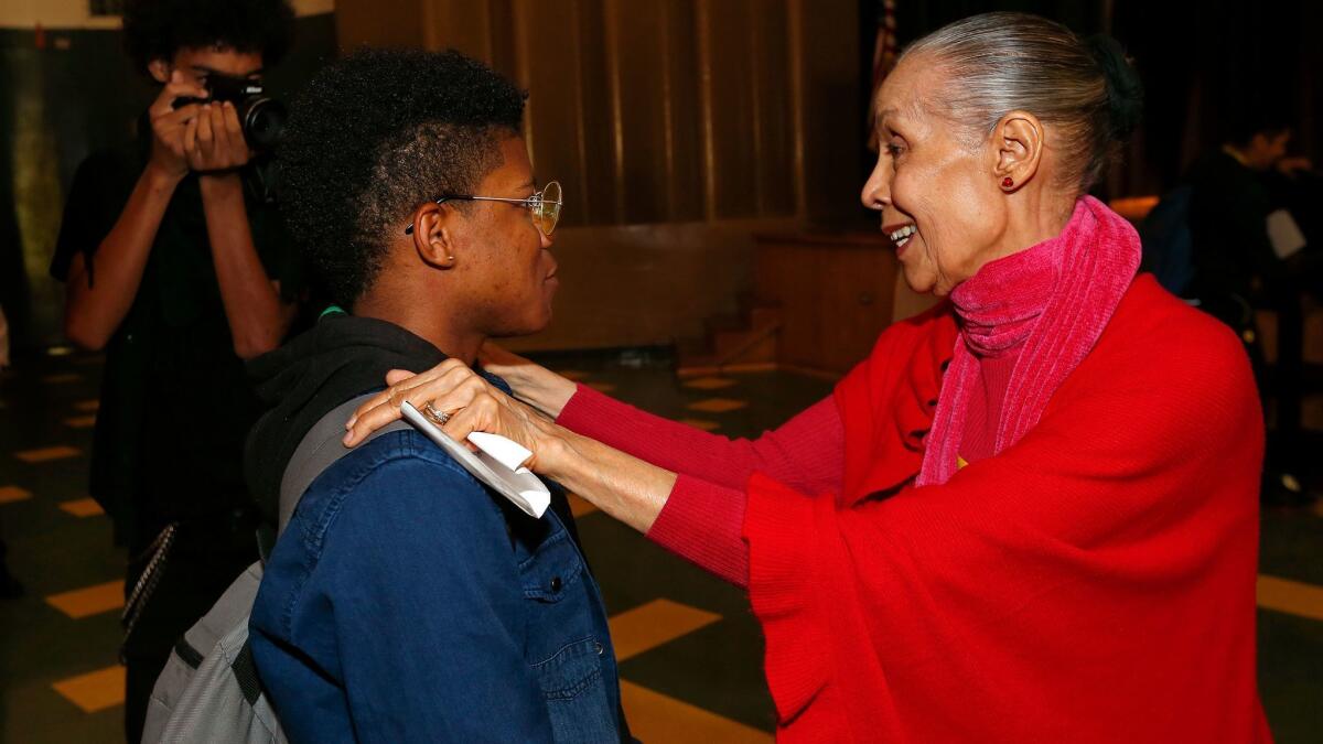 De Lavallade, 85, and 9th-grader Brandon Robinson, who said the dancer's message touched him "at the heart."
