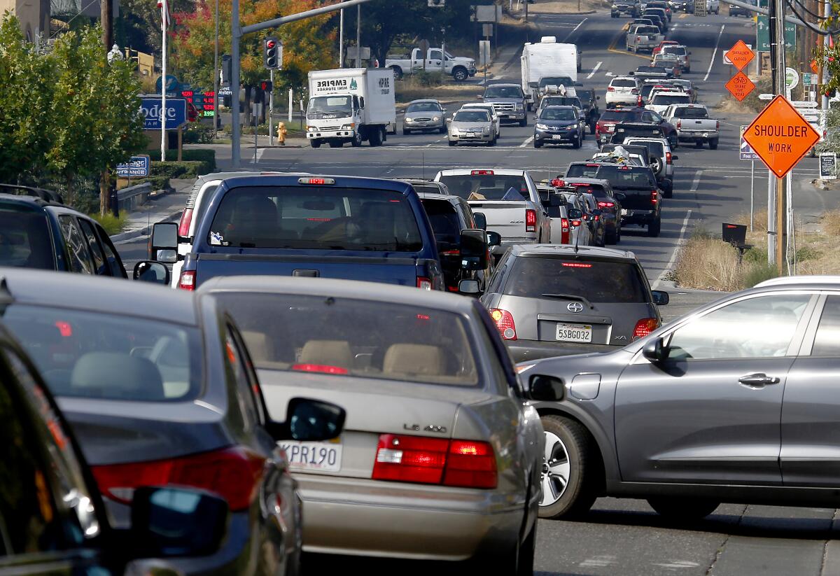 Traffic jams Dry Creek Road in Healdsburg