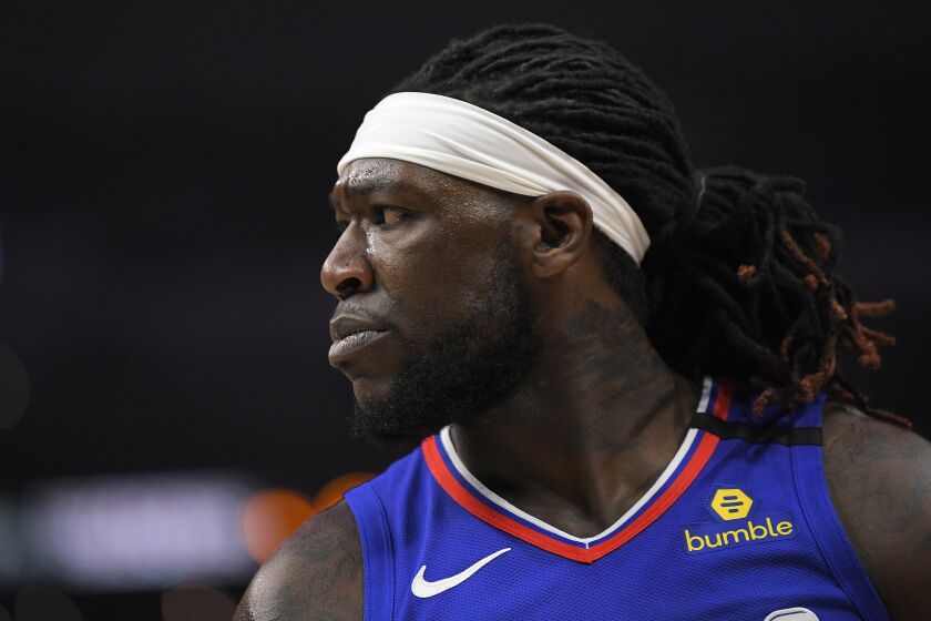 Los Angeles Clippers forward Montrezl Harrell stands on the court.