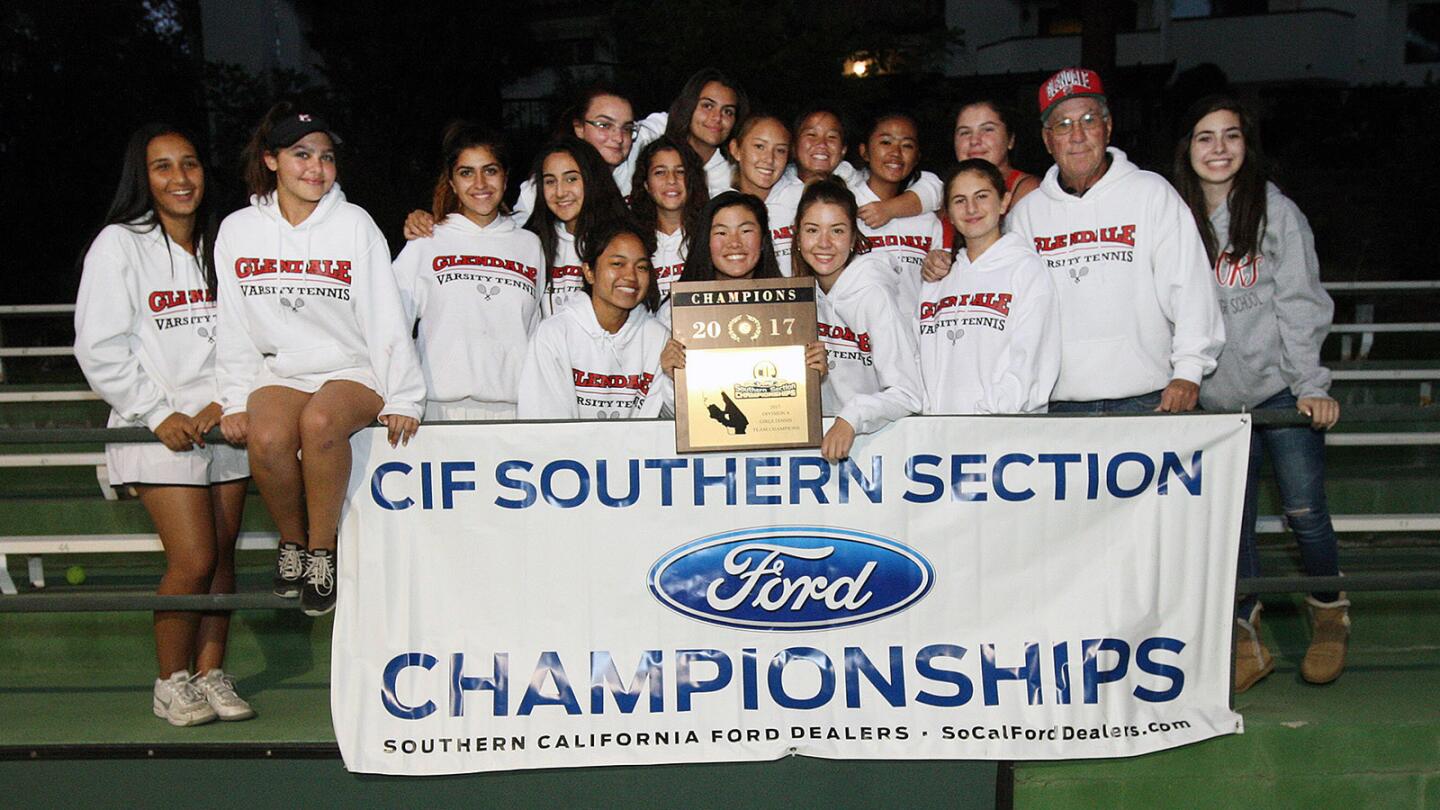 The Glendale girls' tennis team, the CIF girls' tennis Division IV champions at The Claremont Club in Claremont on Friday, November 10, 2017.