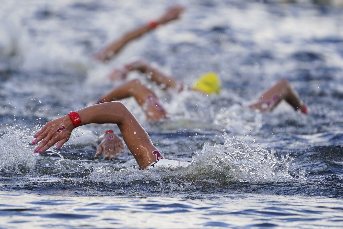 U.S. swimmer Ashley Twichell competes in the women's marathon swimming event Wednesday. Twichell finished seventh.