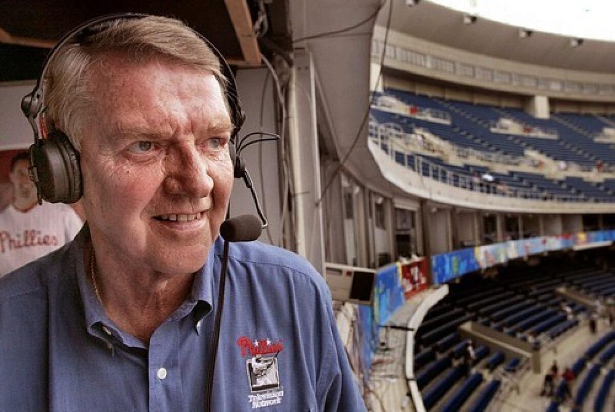 Harry Kalas joined the Phillies in 1971 and was known for his trademark line for home runs: Outta here! In 2002, he received the Ford C. Frick Award for his contributions to the game and was inducted into baseballs Hall of Fame.