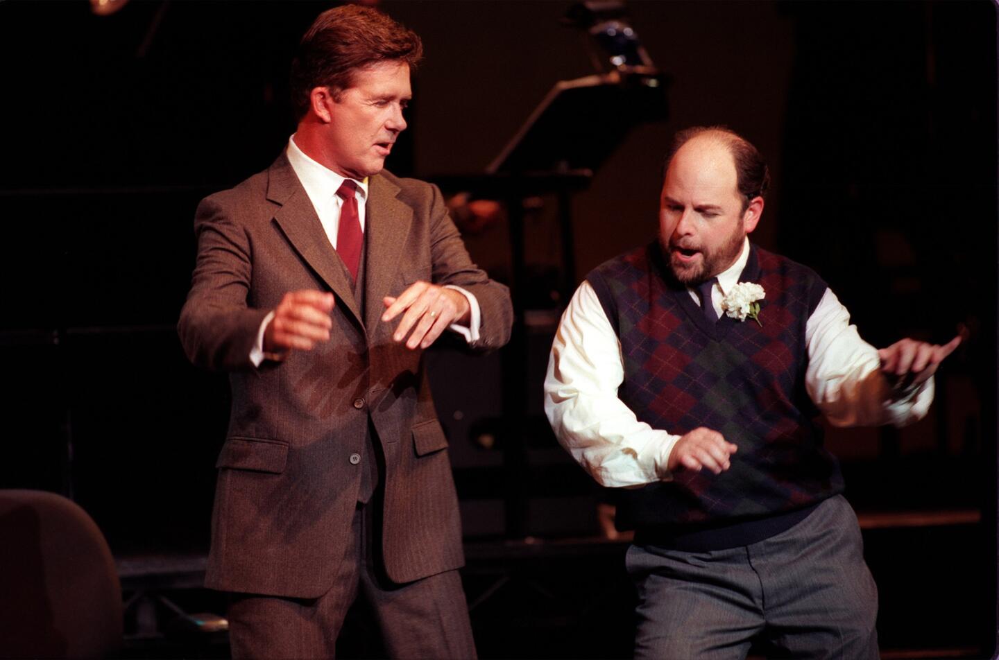 Alan Thicke, left, and Jason Alexander in a dress rehearsal of "Promises, Promises," a musical at the Freud Playhouse at UCLA.