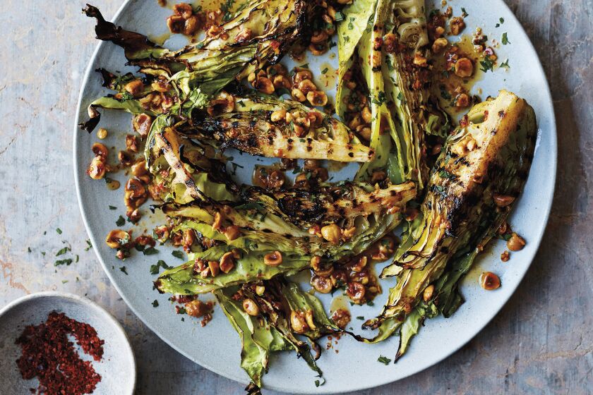 Charred cabbage with hazelnuts and chile butter from Yasmin Khan's cookbook "Ripe Figs."
