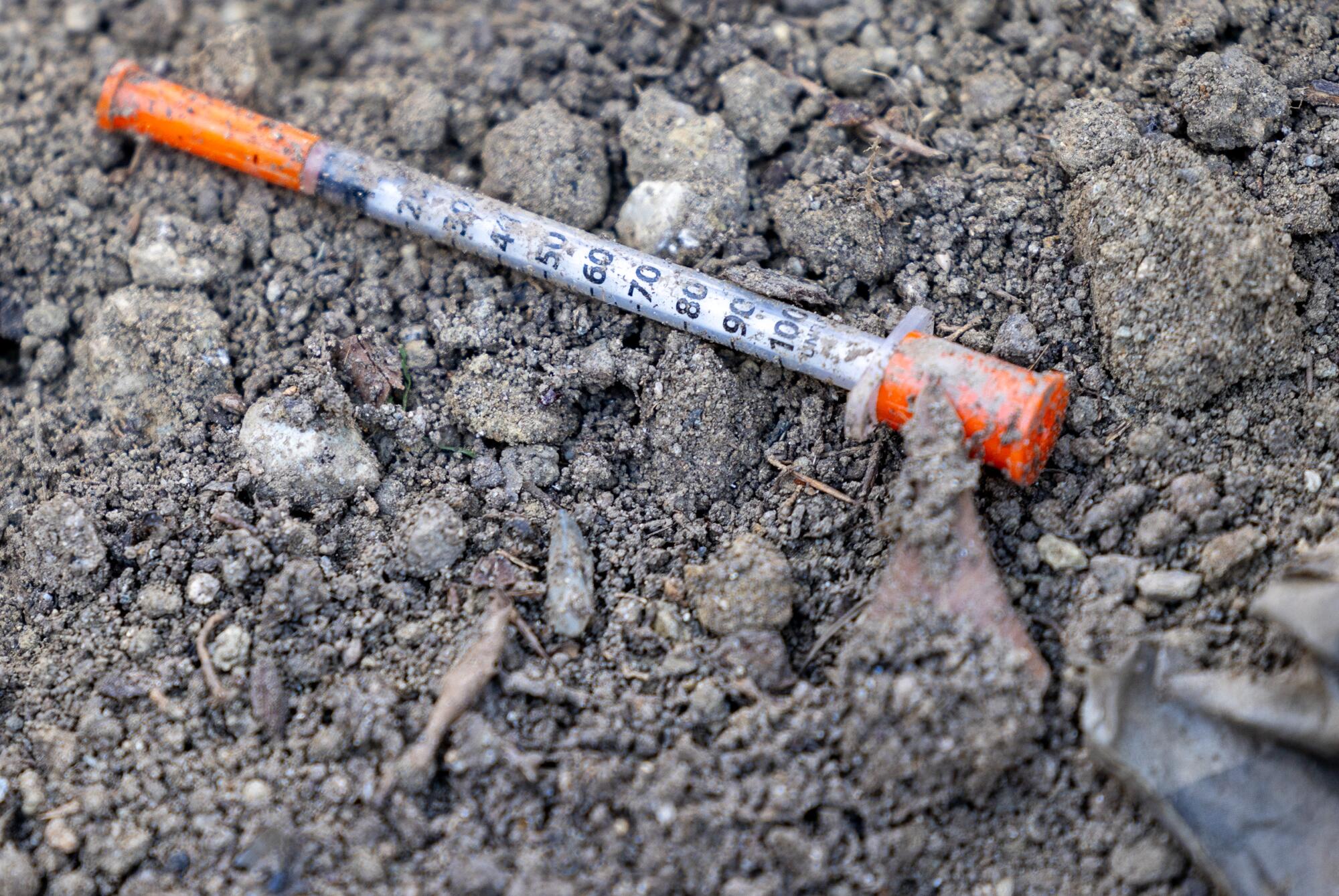 A syringe on the ground.