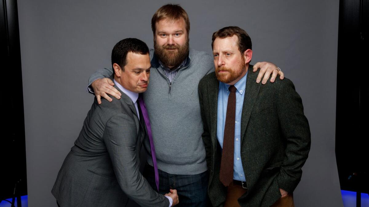 Executive producers Dave Alpert, Robert Kirkman and Scott Gimple, from left, from AMC's "The Walking Dead," are photographed during Paley Fest, in the L.A. Times photo studio at the Dolby Theatre in Hollywood, CA.