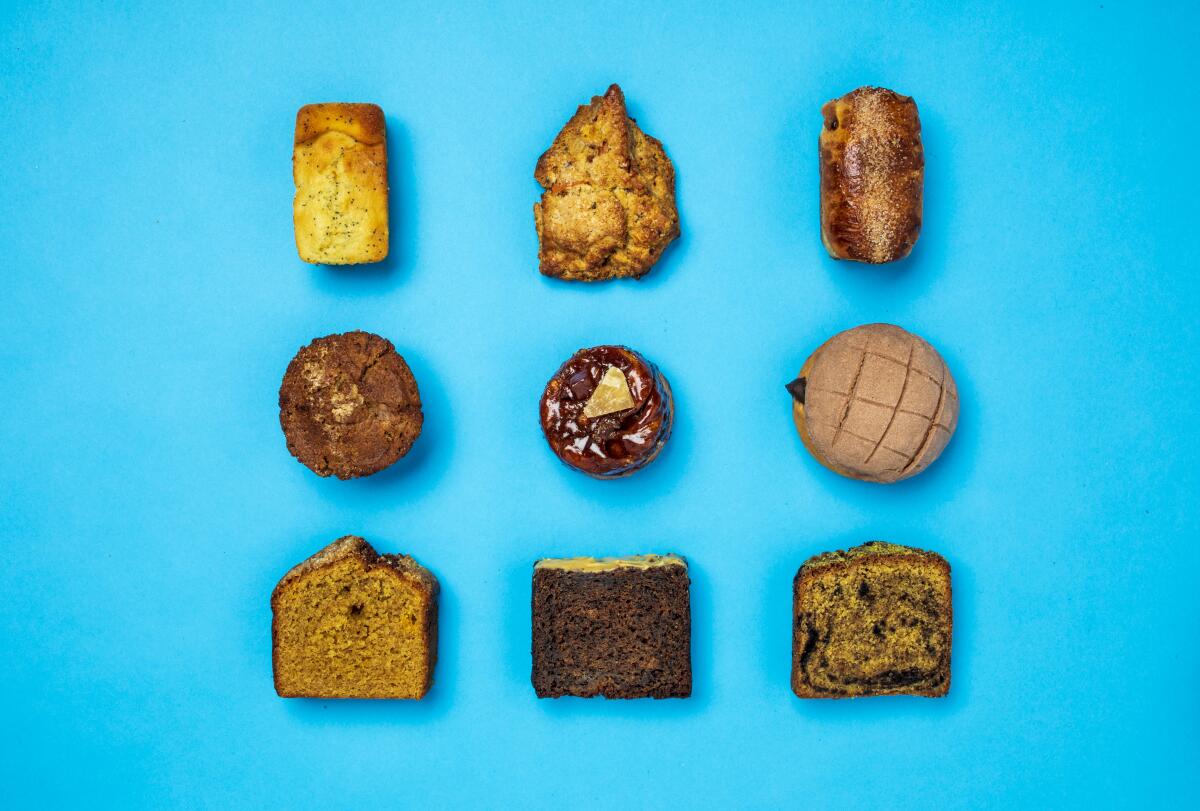 A display of all the breakfast breads highlighted in the story that also doubles as Pop Art. 