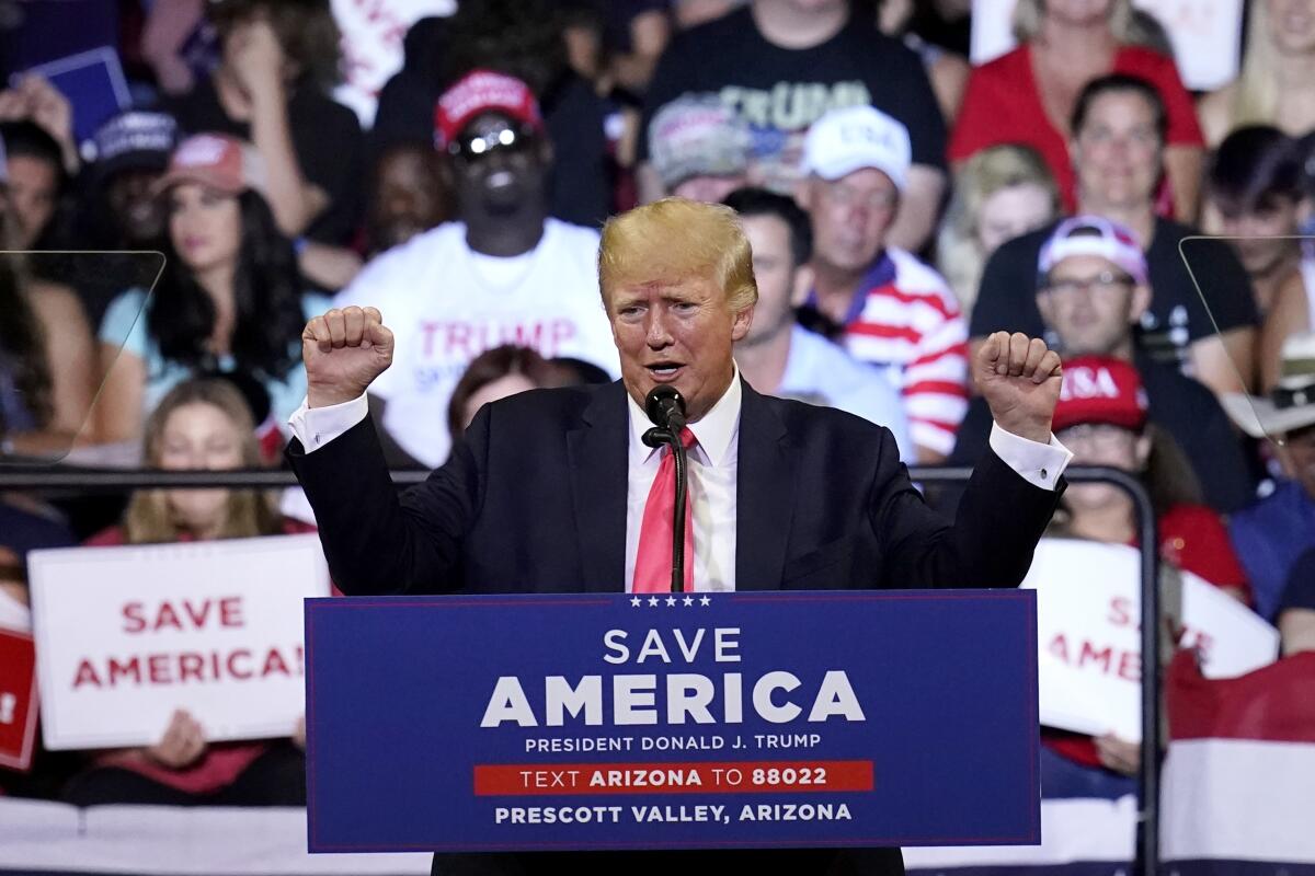 Former President Trump speaks at a rally Friday