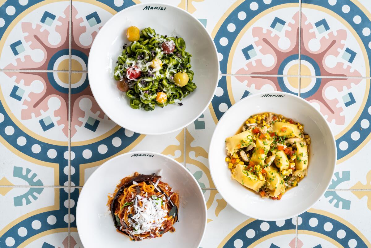 A selection of pasta dishes at Marisi, an Italian restaurant that opened Wednesday, Aug. 31, in La Jolla.