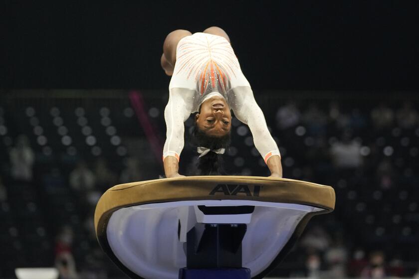 Simone Biles performs the vault during the U.S. Classic gymnastics competition 