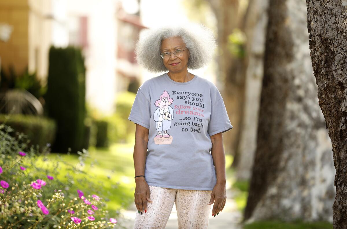 Jacquelyn Temple, 72, is photographed outside her home in Leimert Park. 