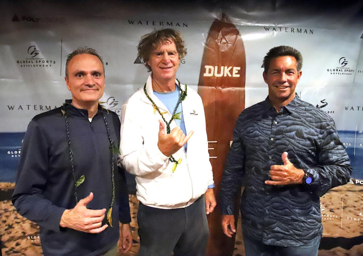 Producers Chet Thomas, left, David Ulich and Billy Pratt at a special screening Tuesday of the documentary "Waterman."