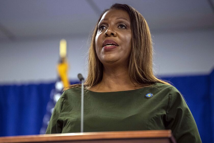 FILE — New York Attorney General Letitia James speaks during a press conference, Sept. 21, 2022, in New York. Embattled electronic cigarette-maker Juul Labs Inc. will pay $462-million to six states and the District of Columbia, marking the largest settlement the company has reached so far for its role in the youth vaping surge, James said Wednesday, April 12, 2023. (AP Photo/Brittainy Newman, File)