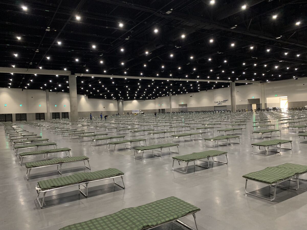 The San Diego Convention Center has the city's newest emergency homeless shelter.