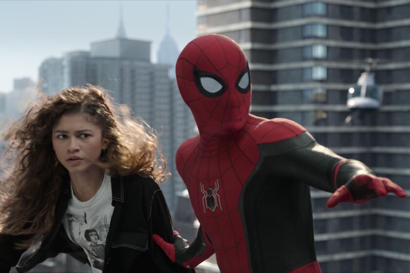MJ (Zendaya) prepares to freefall with Spider-Man in “Spider-Man: No Way Home.”