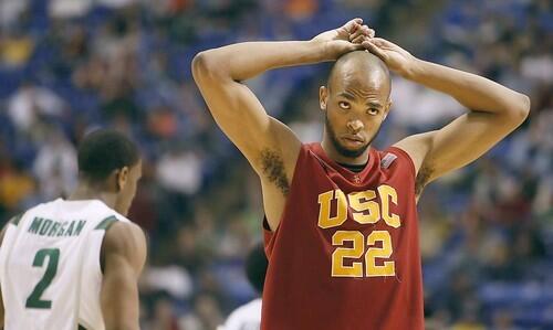 Trojans forward Taj Gibson reacts after getting called for a foul -- his fourth of the game -- early in the second half Sunday.