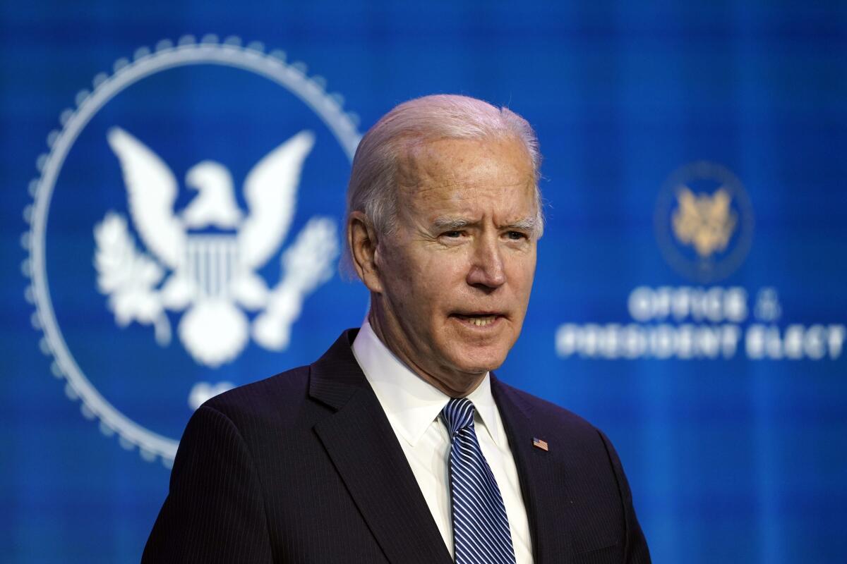 President-elect Joe Biden speaks Thursday from Wilmington, Del.