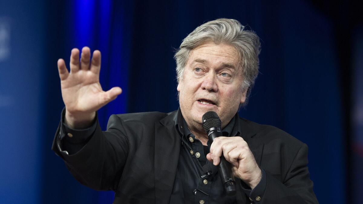 Stephen K. Bannon speaks at the Conservative Political Action Conference on Feb. 23 in National Harbor, Md.