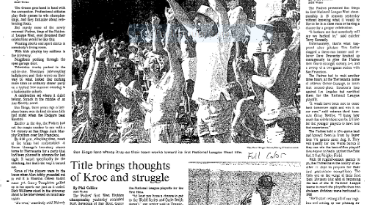 September 21, 1984: Padres are Western Division champions - The San Diego  Union-Tribune
