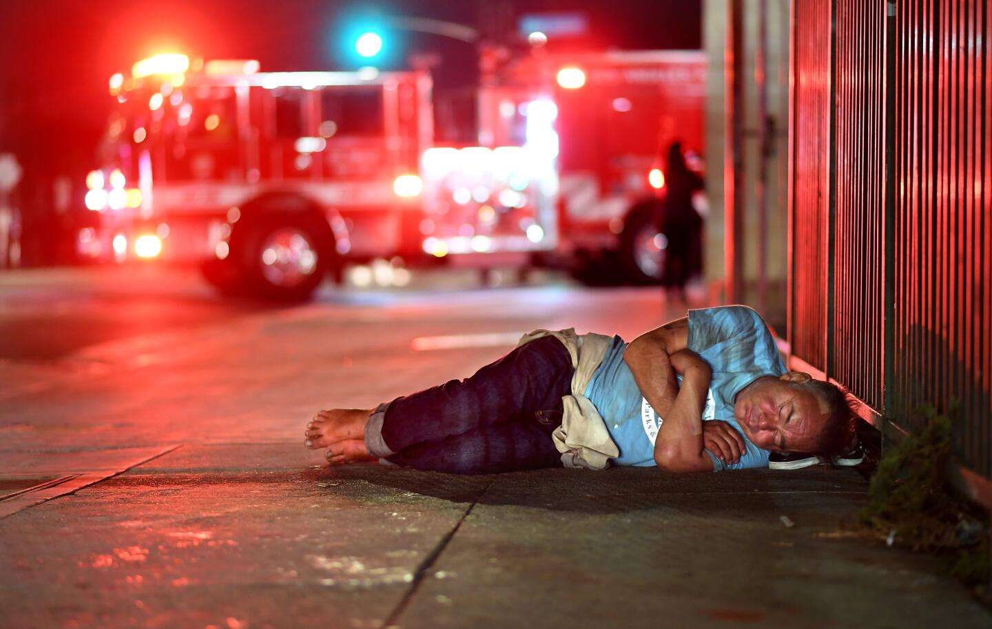 Firefighters with skid row's Fire Station No. 9