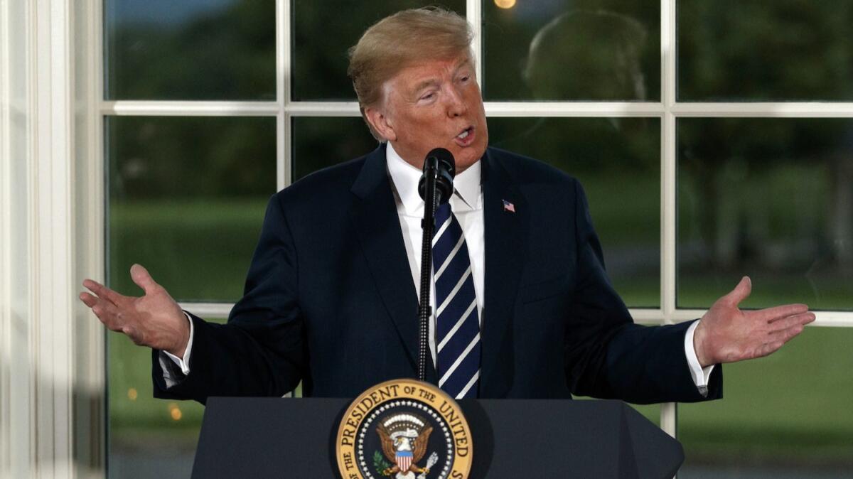 President Trump at a meeting with business leaders at Trump National Golf Club in Bedminster, N.J., on Tuesday.