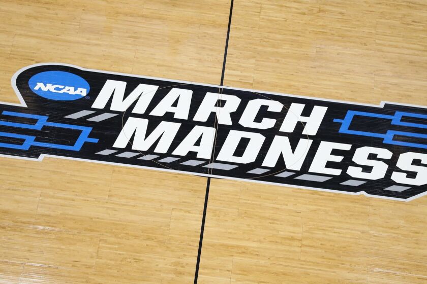 SALT LAKE CITY, UTAH - MARCH 20: A general view of a 'March Madness' logo is seen during practice before the First Round of the NCAA Basketball Tournament at Vivint Smart Home Arena on March 20, 2019 in Salt Lake City, Utah. (Photo by Patrick Smith/Getty Images) ** OUTS - ELSENT, FPG, CM - OUTS * NM, PH, VA if sourced by CT, LA or MoD **
