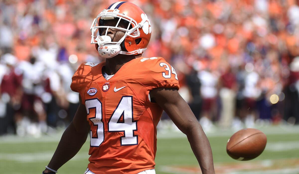 Clemson's Ray-Ray McCloud cost his team a touchdown by dropping the football before entering the end zone against Troy on Sept. 10.