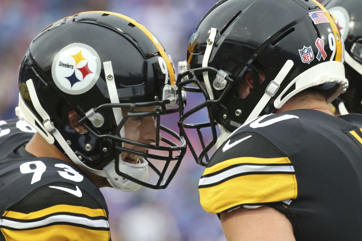 Pittsburgh Steelers linebackers Joe Schobert and T.J. Watt prior to the first half against the Buffalo Bills.