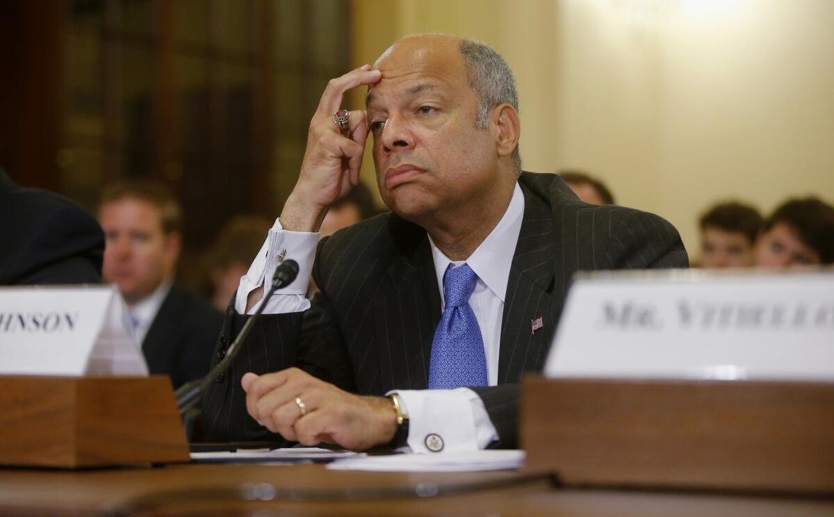 Homeland Security Secretary Jeh Johnson testifies on Capitol Hill last month. On Sunday, Johnson said "our border is not open to illegal migration, and we will stem the tide."