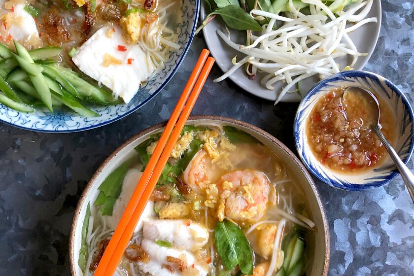 Kien Giang fish noodle soup with extra sprouts and cucumber. Credit: Andrea Nguyen