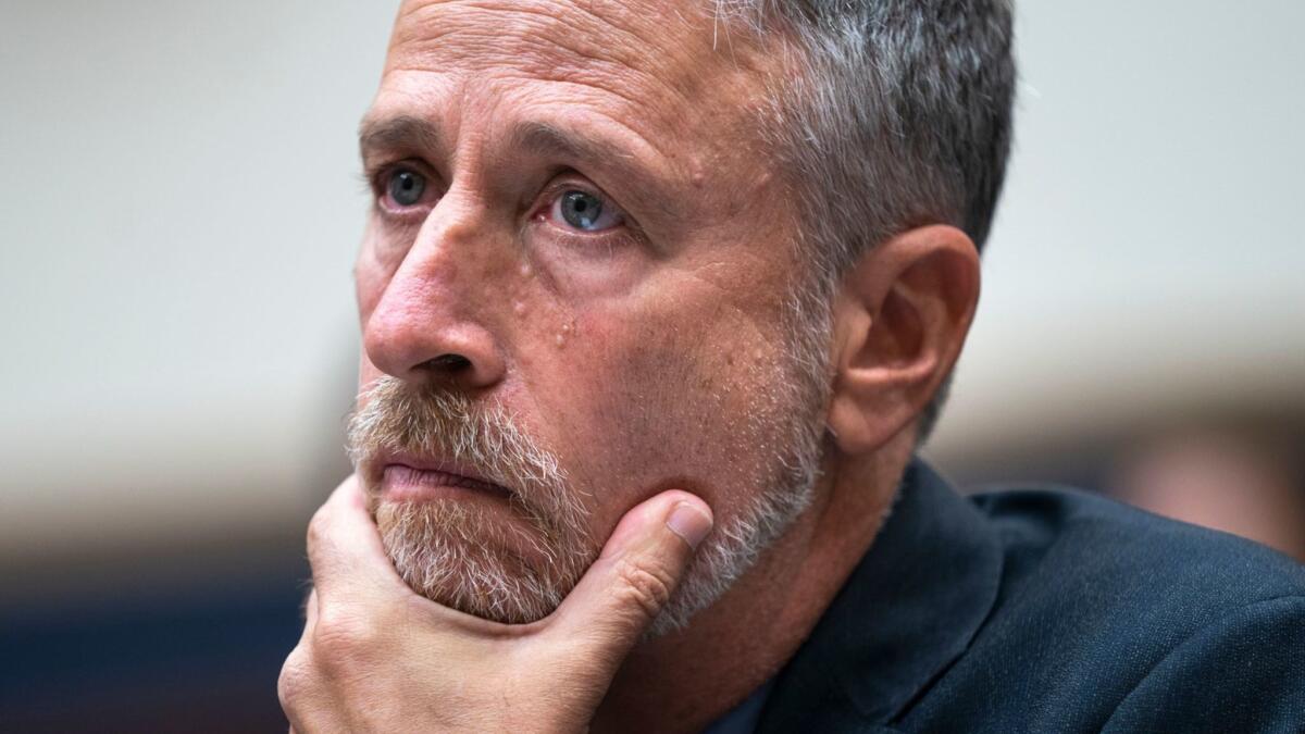 Jon Stewart, the former host of "The Daily Show," testifies before a House Judiciary Committee hearing in Washington on Tuesday.