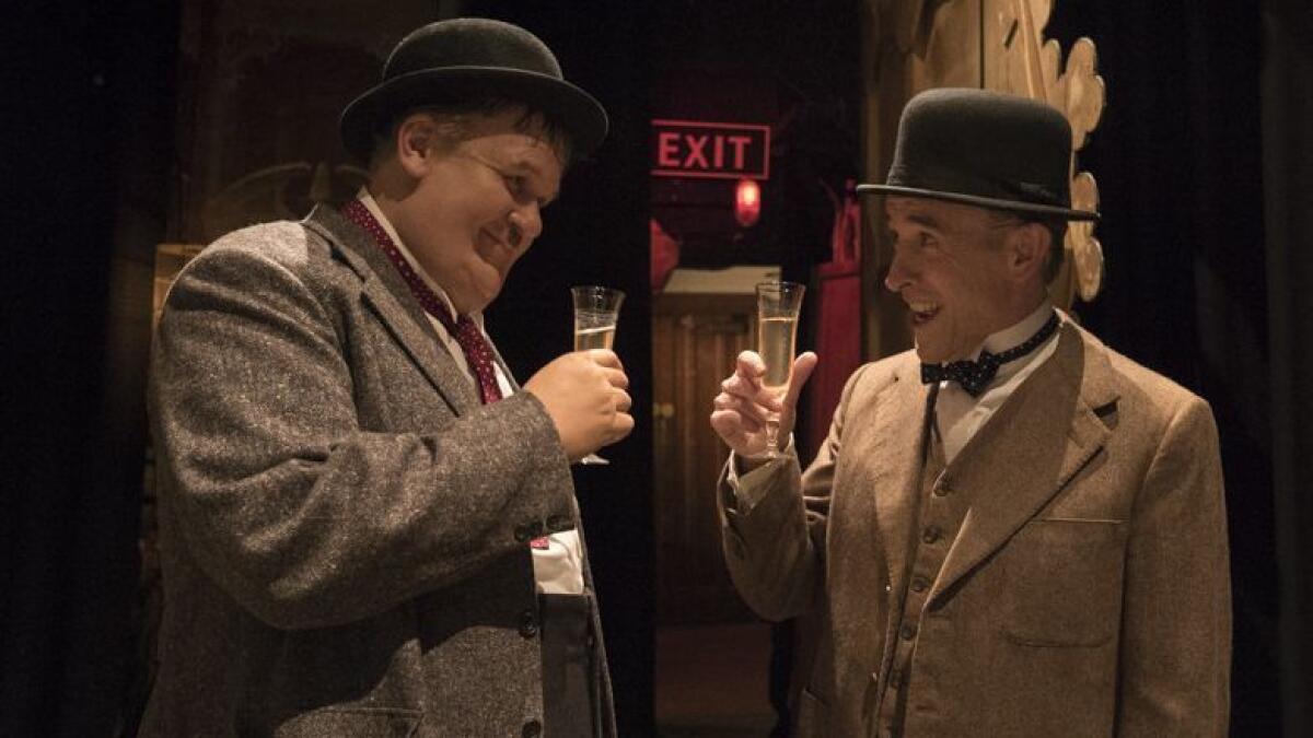 John C. Reilly as Oliver Hardy, left, and Steve Coogan as Stan Laurel in a scene from the movie Stan and Ollie.