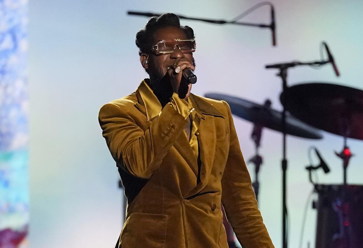 Leon Bridges performs "Amelia" at the 31st annual MusiCares Person of the Year benefit gala.