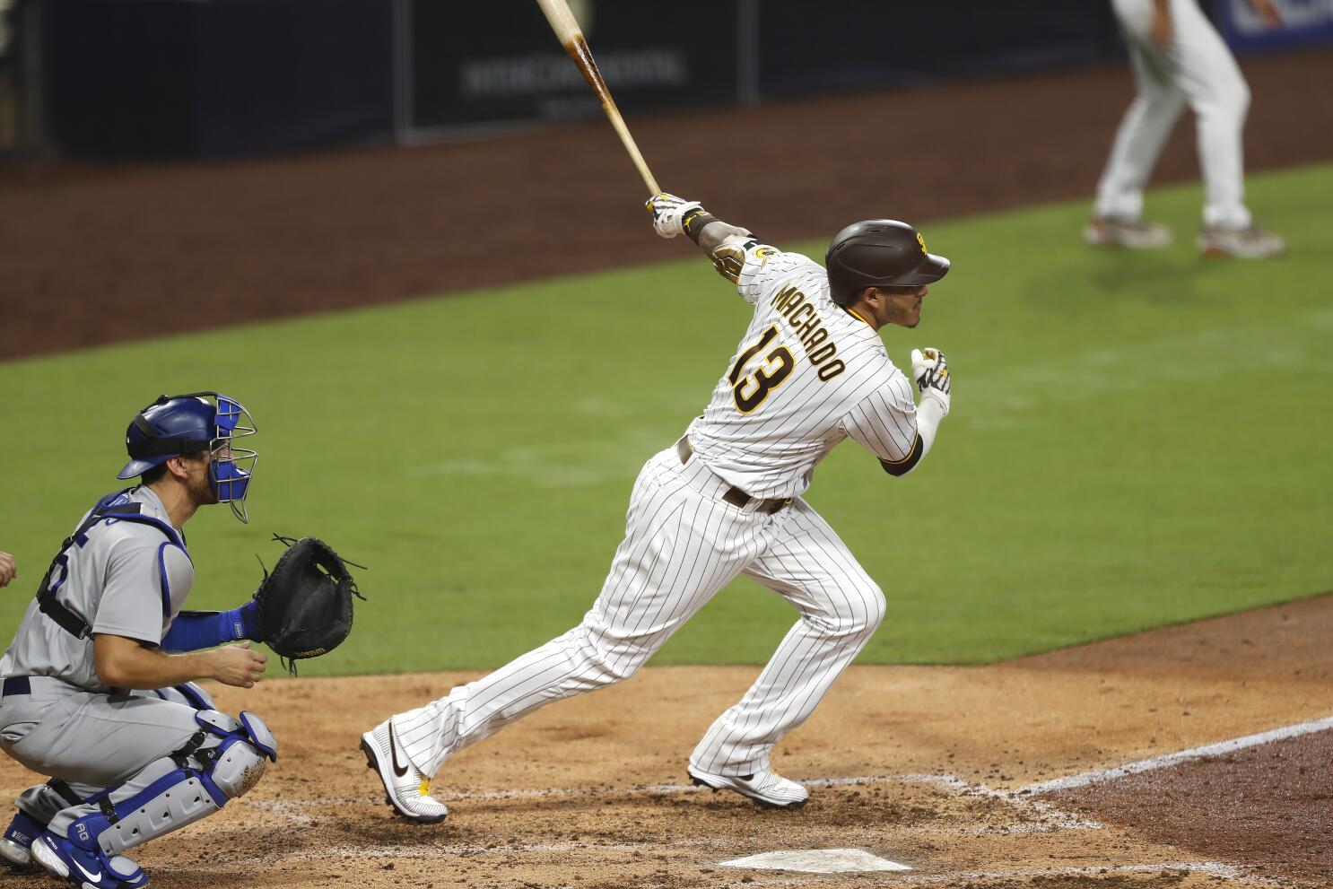 San Diego Padres Mike Piazza waving to fans during game vs New