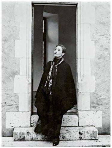 Huguette Caland in Stone Doorway, France, 1970.