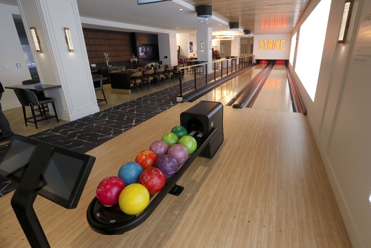 A bowling alley is part of the Vivante in Newport Beach.