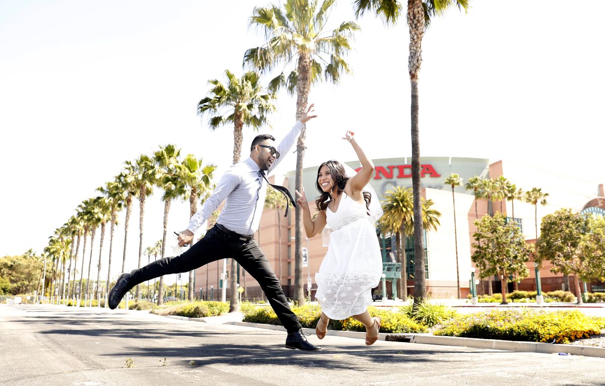 Russel and Kathleen Sion of Torrance celebrate their wedding in Anaheim.