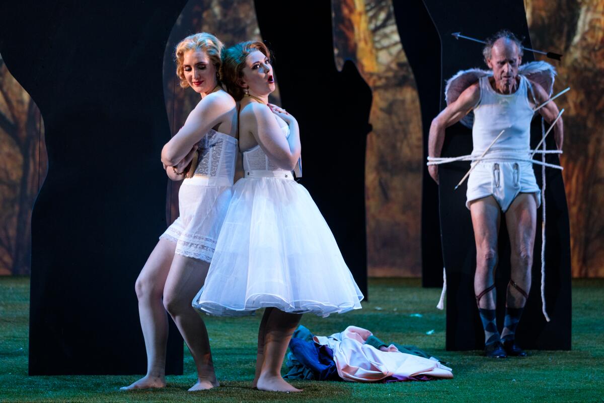 Samantha Hankey, left, Sarah Tucker and Jack Missett in San Diego Opera's "Cosi fan tutte."