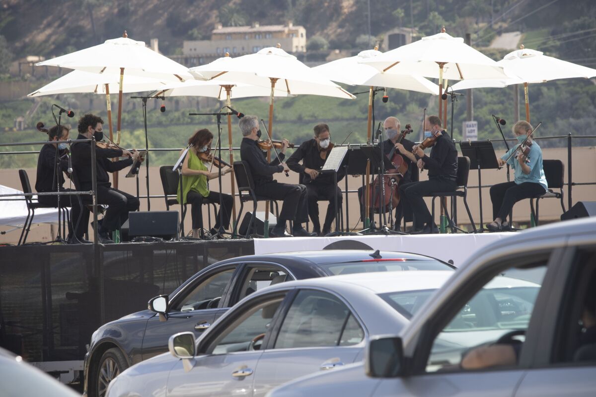 Mainly Mozart presented a live outdoor classical music concert Saturday, July 11, in an empty lot in Del Mar.