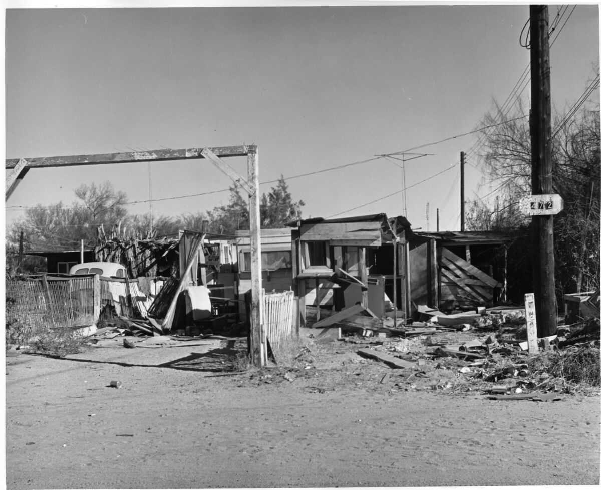 An undated photo of residential structures on a parcel of land in downtown Palm Springs called Section 14. 