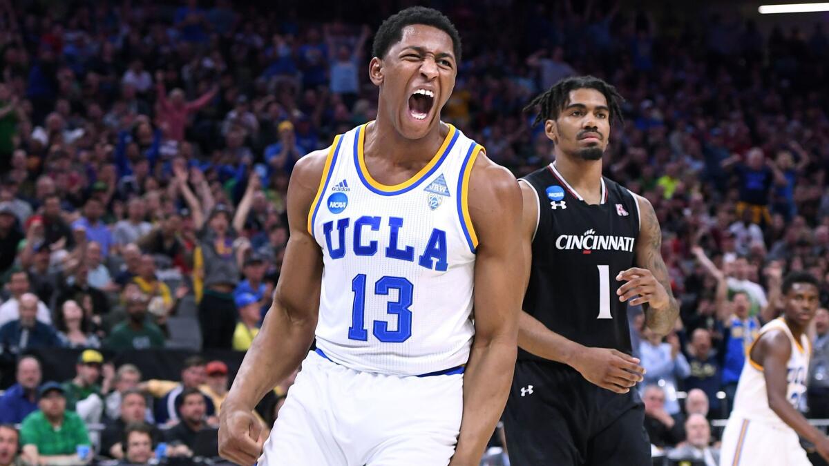 A second-half dunk elicited a celebratory shout from UCLA forward Ike Anigbogu and a somewhat less enthusiastic reaction from Cincinnati guard Jacob Evans on March 19 in Sacramento.