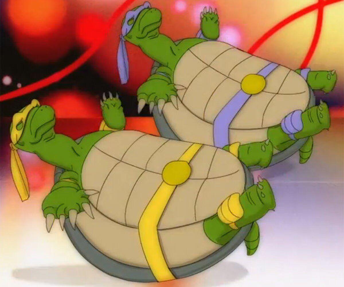 A screengrab from a Fox network Animation Domination cartoon depicting "scientifically accurate Ninja Turtles."