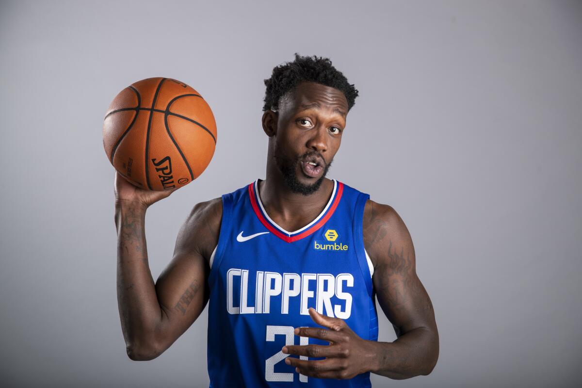  Clippers guard Patrick Beverley poses for photos during media day.