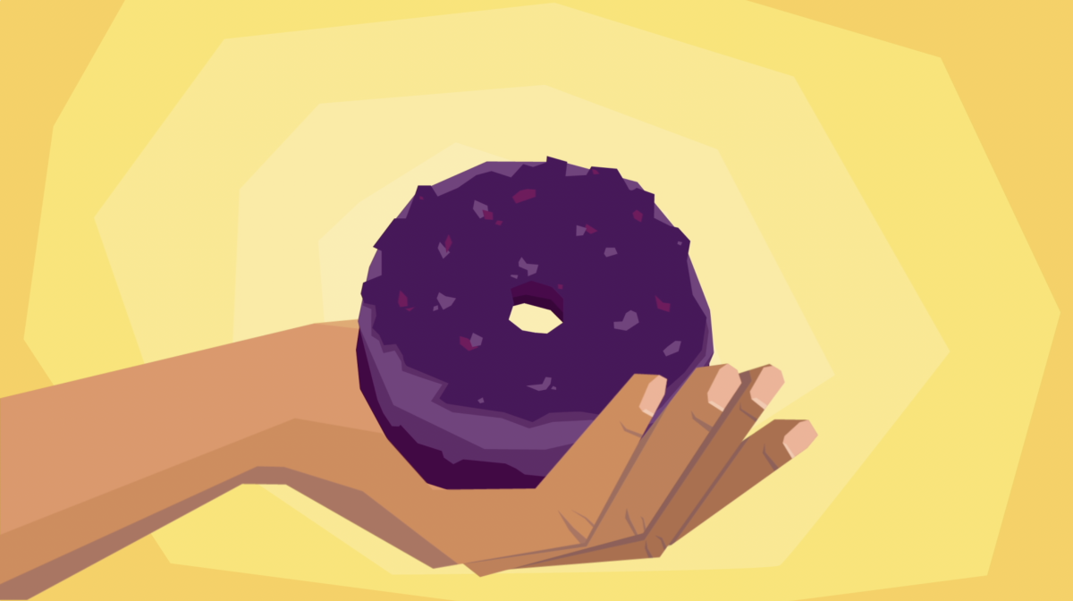 illustration of hand holding purple donut