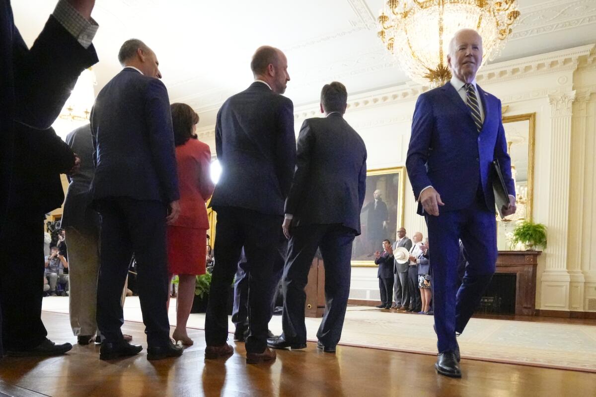 President Joe Biden leaves after speaking about an executive order in the East Room at the White House in Washington, Tuesday, June 4, 2024. Biden unveiled plans to enact immediate significant restrictions on migrants seeking asylum at the U.S.-Mexico border as the White House tries to neutralize immigration as a political liability ahead of the November elections. (AP Photo/Alex Brandon)